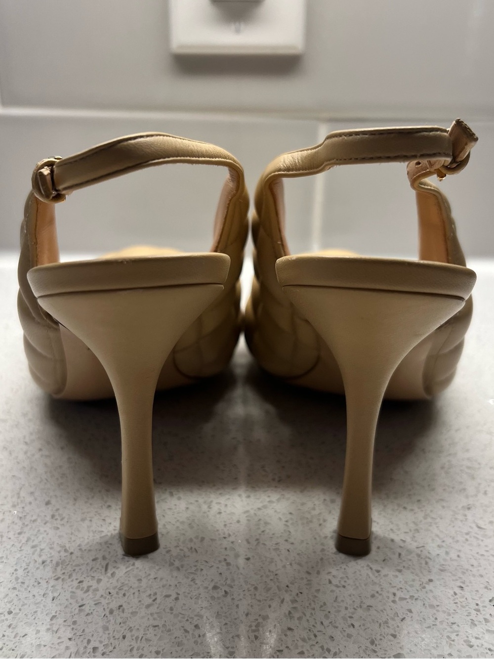 Bottega Veneta Quilted Leather Slingback Heels in Beige-Tan - Picture 4 of 6